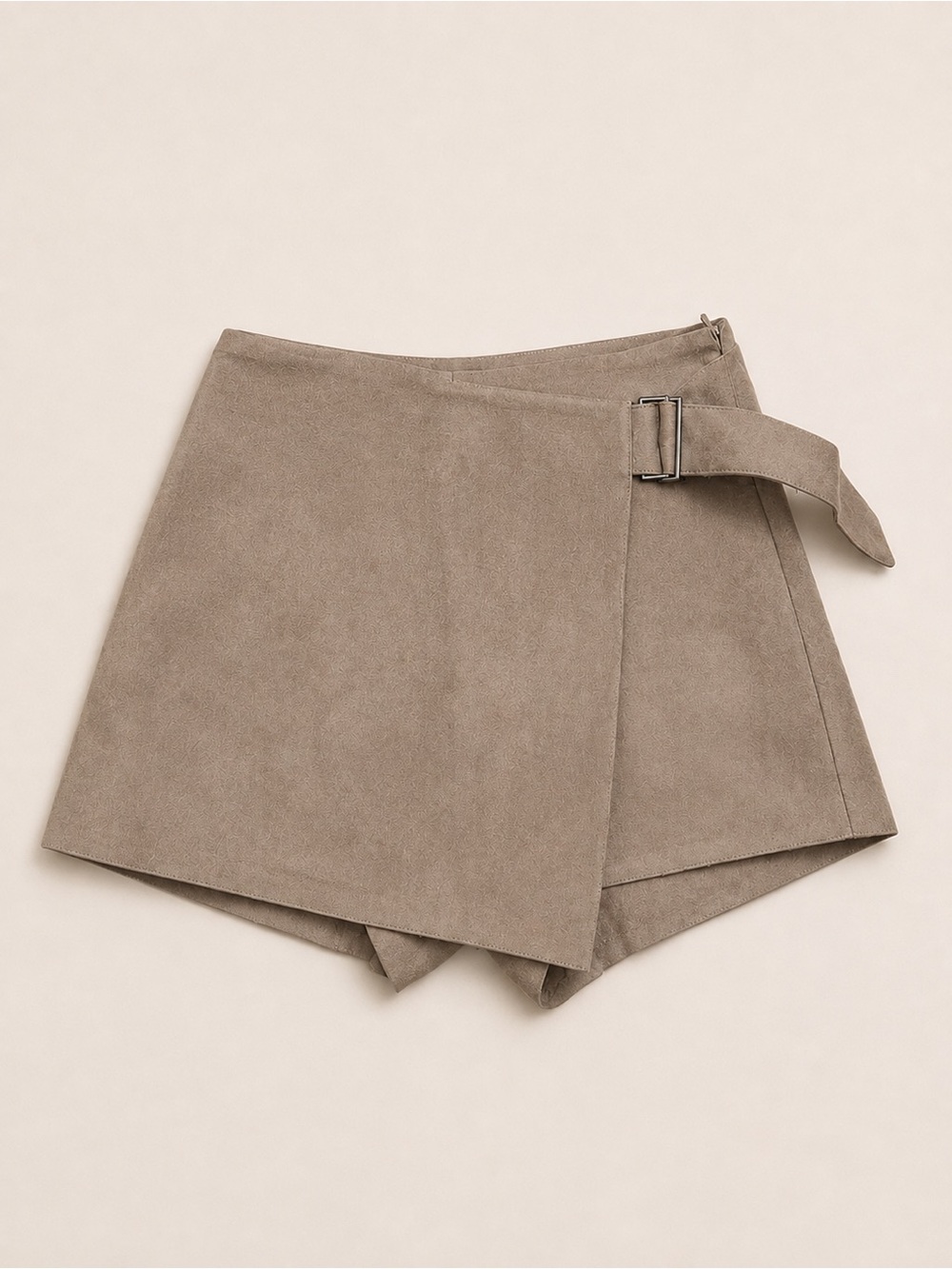 ZARA Basic Taupe Faux Suede Wrap Skort with Buckle